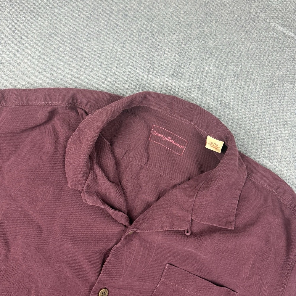 Tommy Bahama Shirt Mens XL Burgundy Silk Camp Button Up Short Sleeve Loop Collar